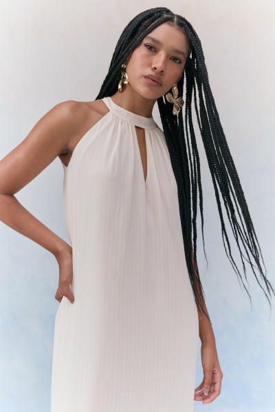 Vestido Longo Maquinetado Granê Victoria Pérola