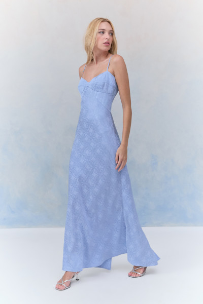 Vestido Longo Jacquard Ayra Azul Claro