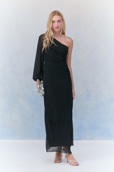 Vestido Midi Maquinetado Granê Sadie Preto