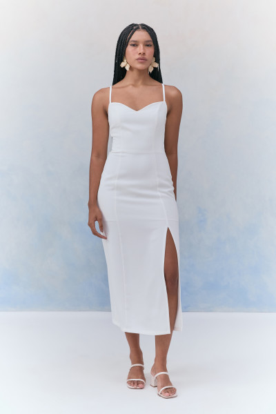 Vestido Midi Crepe Kaori Off White 