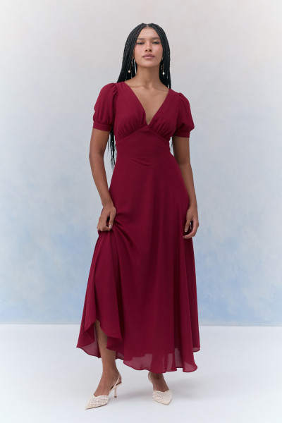 Vestido Longo Fluid Zária Vinho