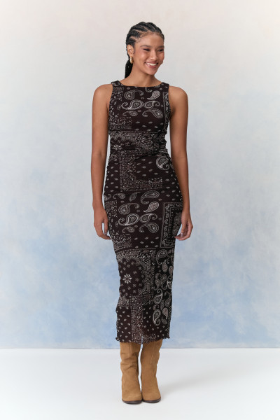 Vestido Midi Tule Nury Marrom