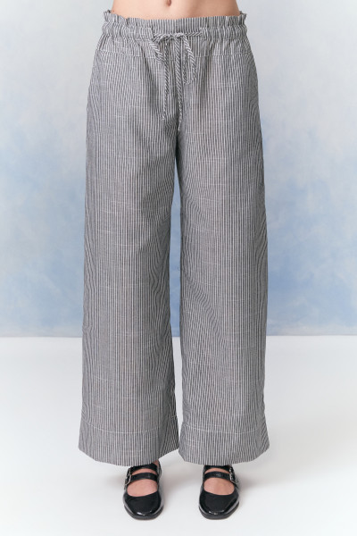 Calça Reta Linho Striped Preto