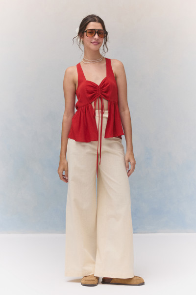 Calça Reta Fayre Cotton Pérola