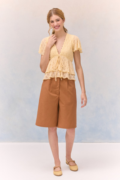 Bermuda Com Linho Giu Caramelo