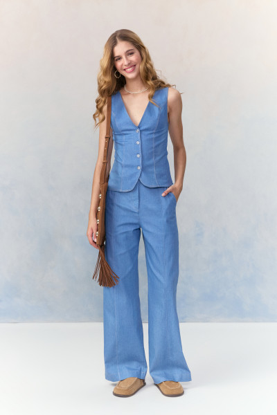 Calça Pantalona Denim Irina Azul