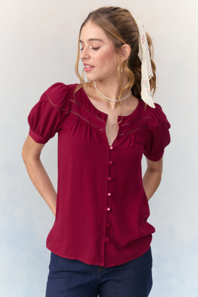 Camisa Bata Viscose Sage Vinho