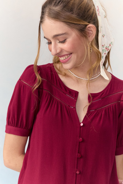 Camisa Bata Viscose Sage Vinho