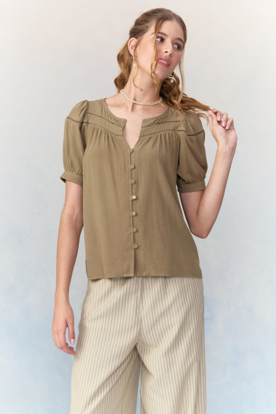 Camisa Bata Viscose Sage Verde Oliva