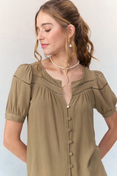 Camisa Bata Viscose Sage Verde Oliva