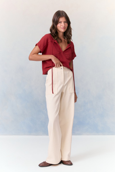 Calça Reta Sarja Bonny Pérola