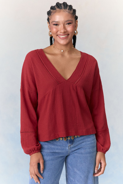 Blusa Bata Cotton Belinda Vermelho