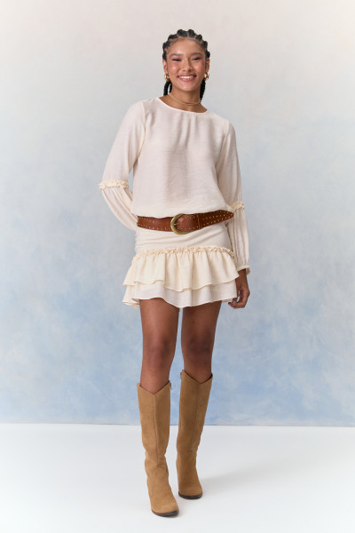 Saia Frufru Crepe Leonie Off White