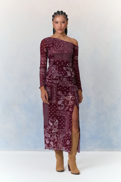 Saia Midi Tule Haizel Vinho