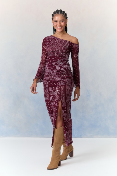 Saia Midi Tule Haizel Vinho