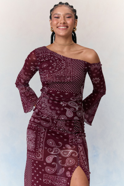 Blusa Assimétrica Tule Sage Vinho