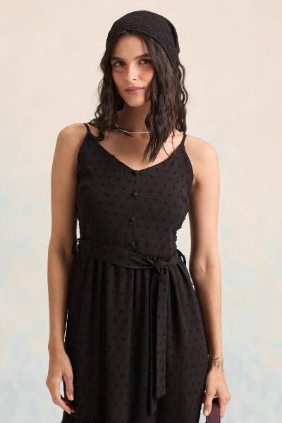 Vestido Midi Flocado Yuna Preto