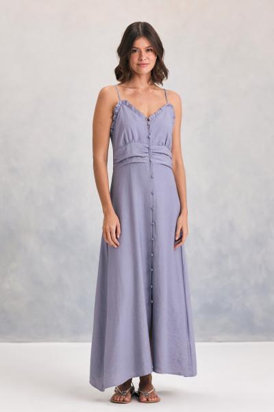 Vestido Midi Botões Azul Claro