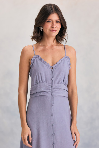 Vestido Midi Botões Azul Claro