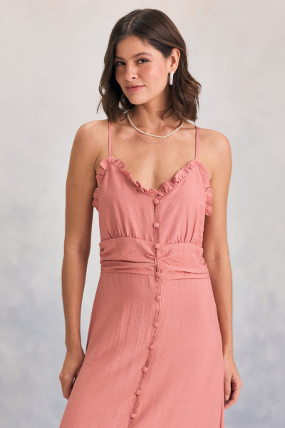 Vestido Midi Botões Rose