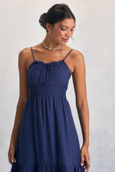 Vestido Midi Lastex Iris Marinho