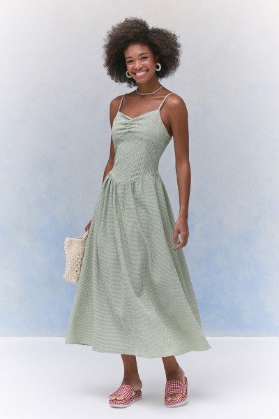 Vestido Midi Quadriculado Verde Claro
