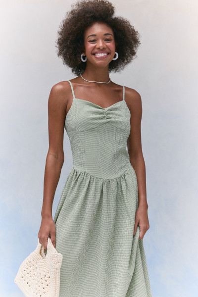 Vestido Midi Quadriculado Verde Claro