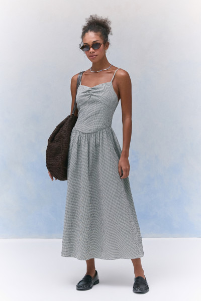 Vestido Midi Quadriculado Preto