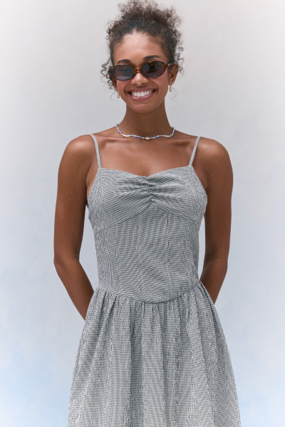 Vestido Midi Quadriculado Preto