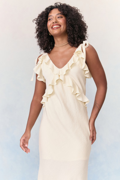 Vestido Midi Babados Pérola