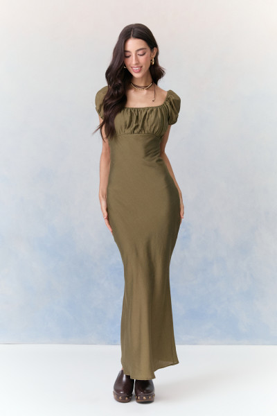 Vestido Midi Marina Verde Oliva 