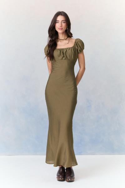 Vestido Midi Marina Verde Oliva 