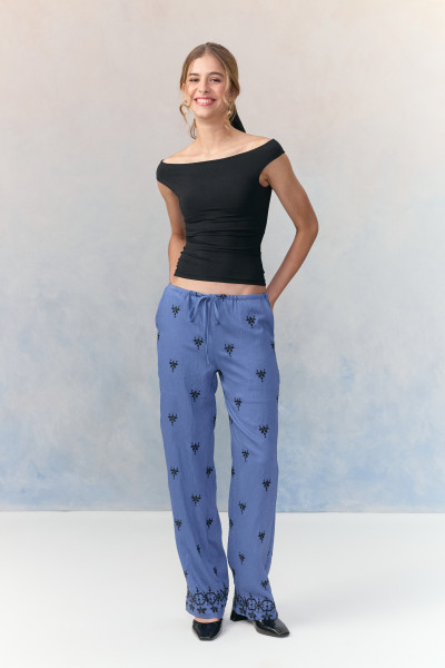 Calça Bordado Rory Azul