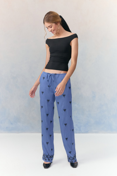 Calça Bordado Rory Azul