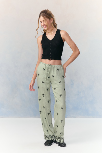 Calça Bordado Rory Verde Claro