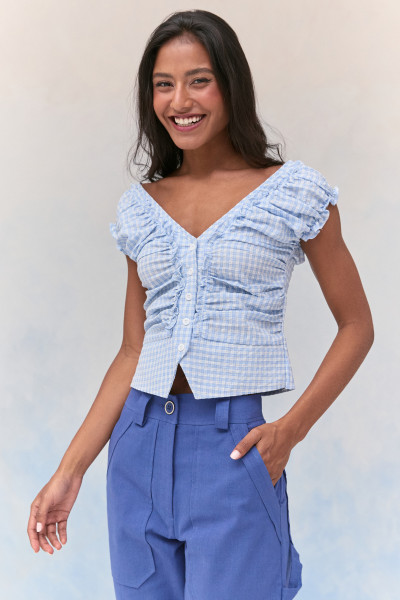 Blusa Decote V Azul Claro