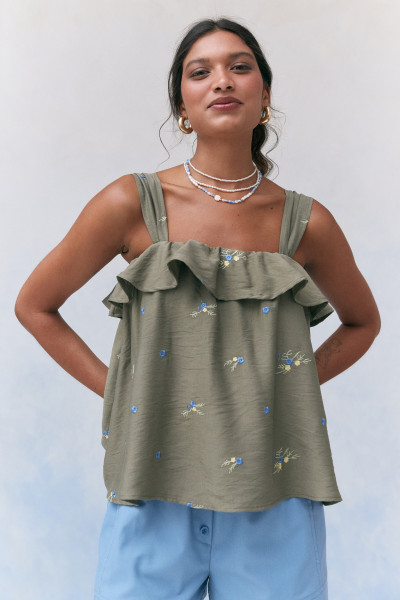 Blusa Babado Elkie Verde Oliva