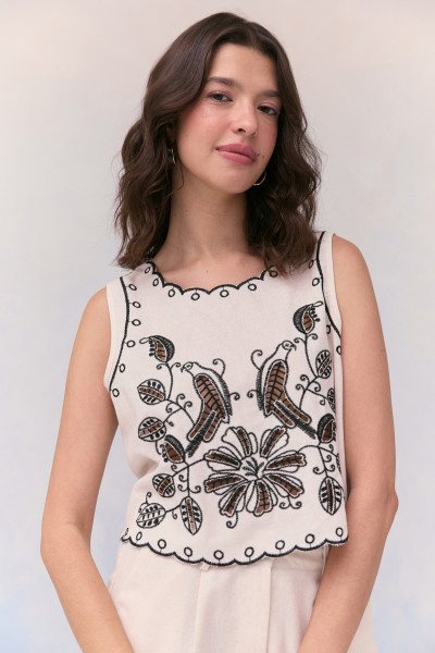Blusa Bordado Minari Areia