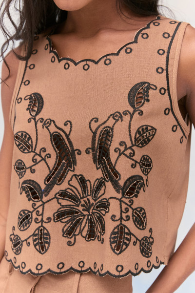 Blusa Bordado Minari Marrom Claro