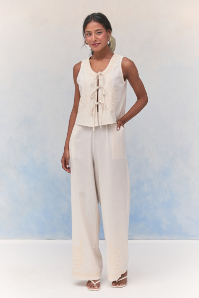 Calça Bordado Ayane Areia