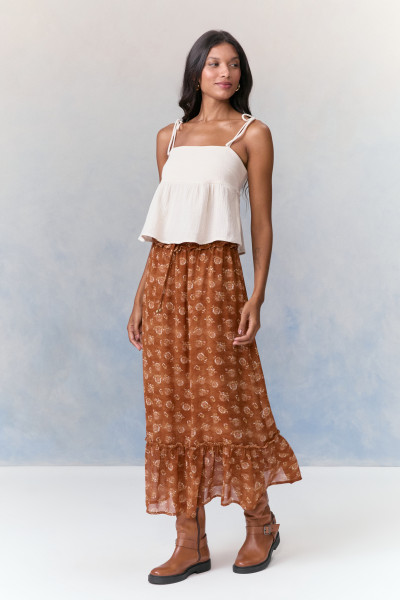 Saia Longa Chiffon Raíza Caramelo