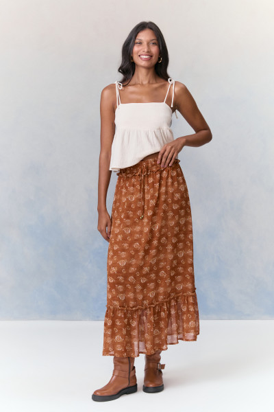 Saia Longa Chiffon Raíza Caramelo