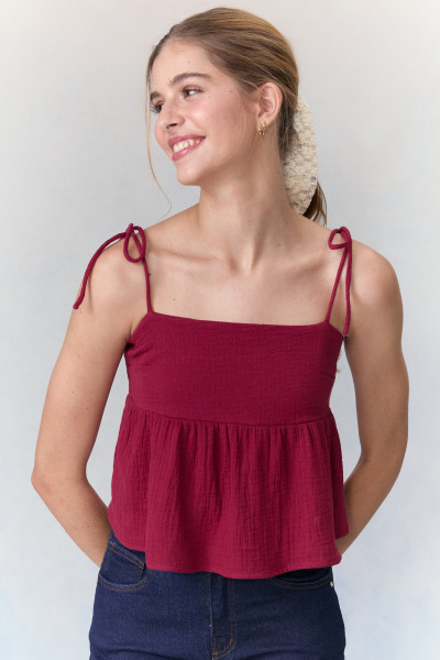 Blusa Peplum Cotton Dublado Cereja