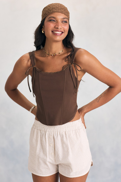 Top Corset Lacinhos Marrom