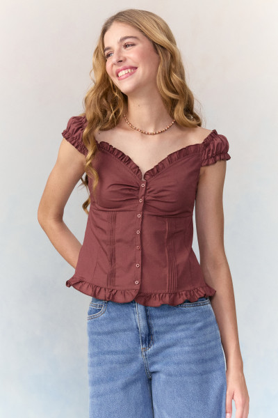 Blusa Tricoline Polly Marrom