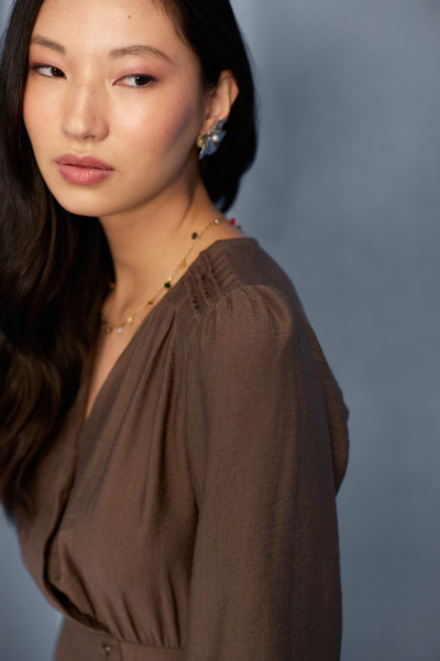 Vestido Curto Crepe Pitty Marrom