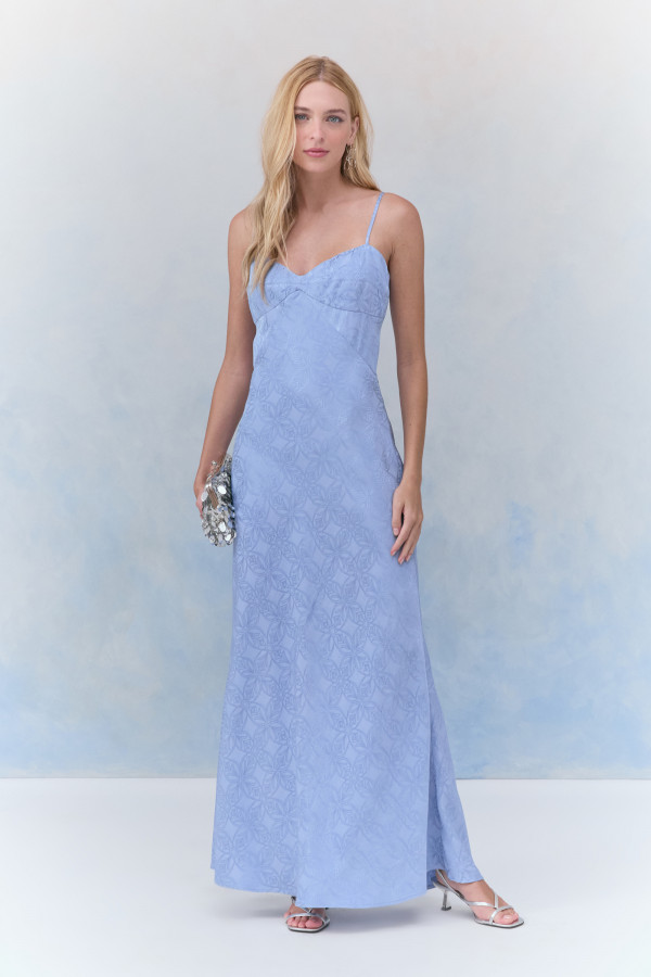 Vestido Longo Jacquard Ayra Azul Claro