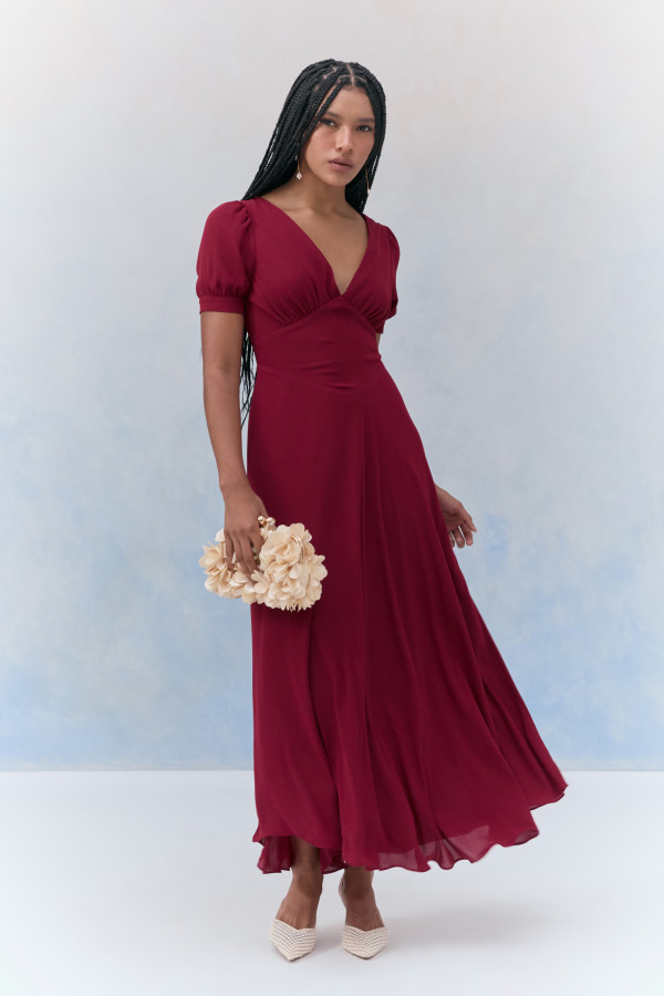 Vestido Longo Fluid Zária Vinho