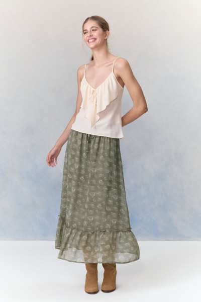 Saia Longa Chiffon Raíza Verde